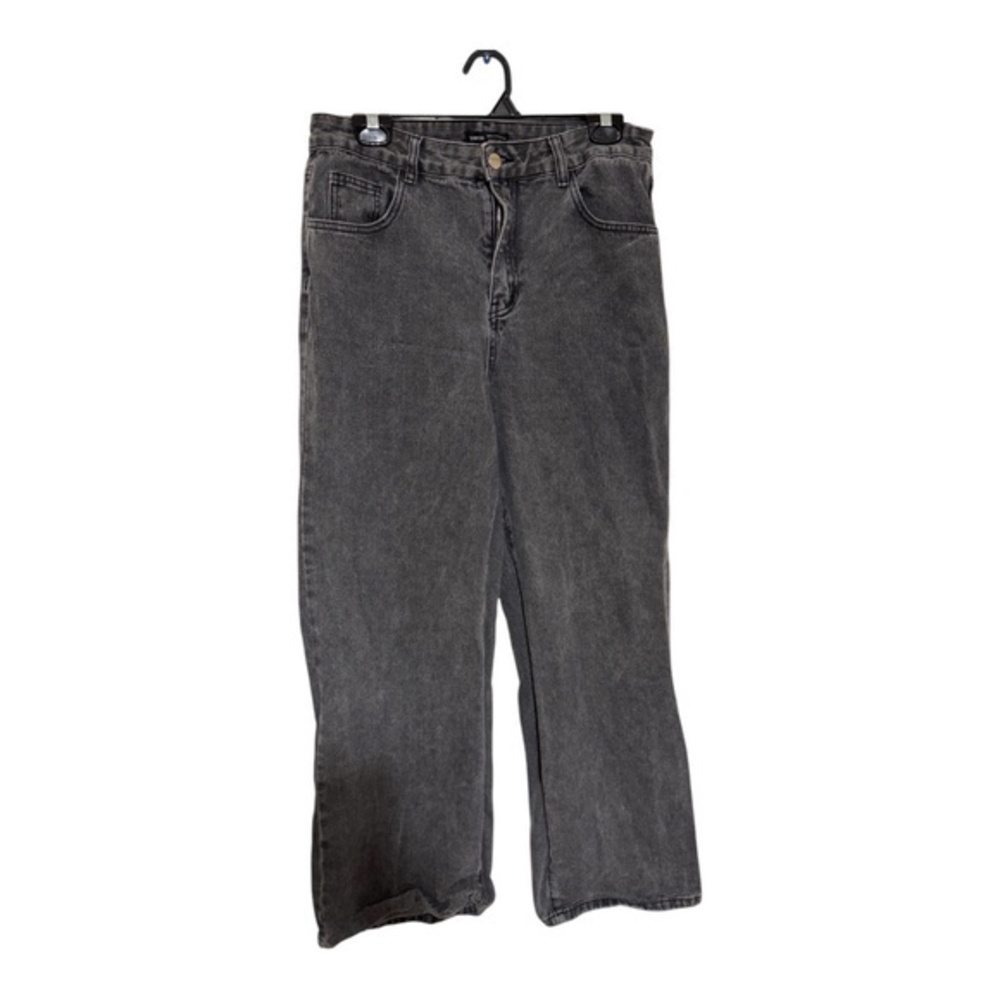 Shein Womens Wide Leg Denim Jeans Black Stone Washed High Rise Size 31 (12)